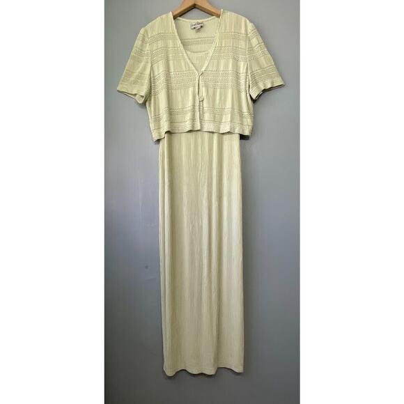 Vintage Joseph Ribkoff Size 12 Ivory Stretch Maxi Dress Jacket Set Artsy Chic - Picture 2 of 9